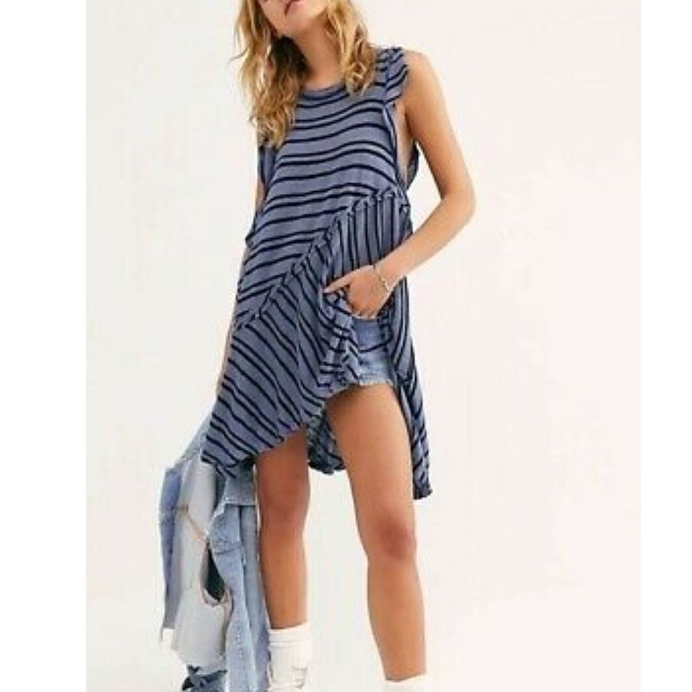 NWT‎ Free People Between The Lines Tunic Dress in Blue Strips